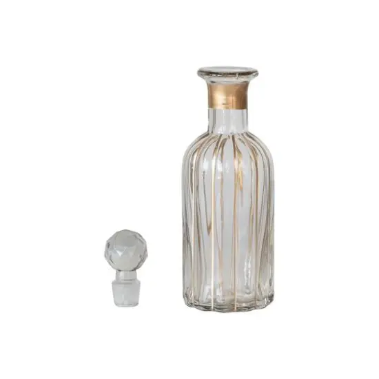 Hello Honey&reg; 14oz. Clear & Gold Stripes Hand Painted Blown Glass Fluted Decanter {4}