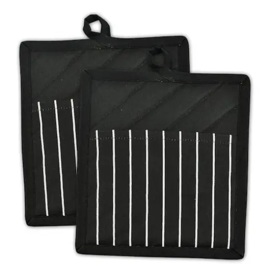 DII&reg; Chef Stripe Potholders, 2ct. Black {1}