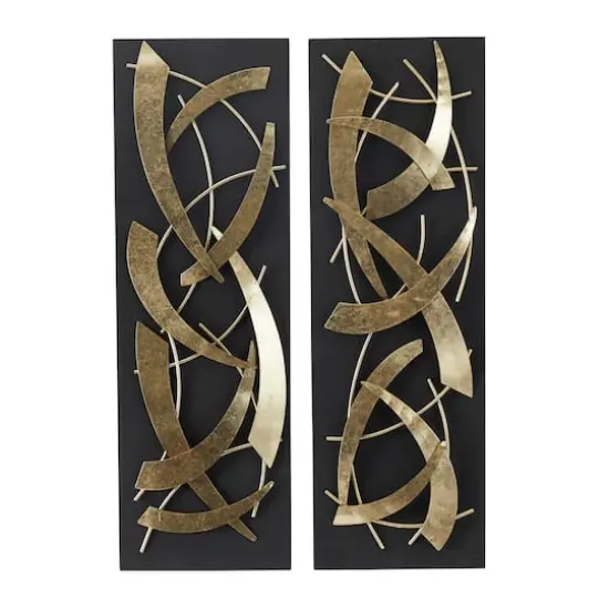 Black Wood Contemporary Wall Decor, Set of 2 36" x 12" x 2" {1}