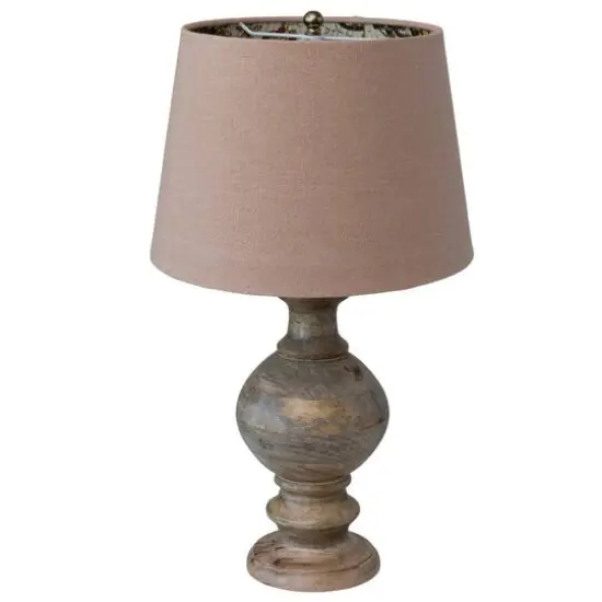 Hello Honey&reg; 24" Natural Carved Wood Table Lamp with Cotton Shade {1}
