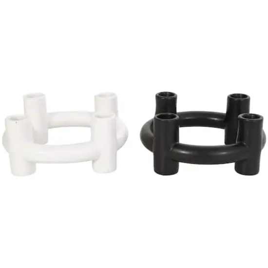 CosmoLiving by Cosmopolitan 8" Black & White Ceramic Geometric Circle Taper Candle Holder Set {1}
