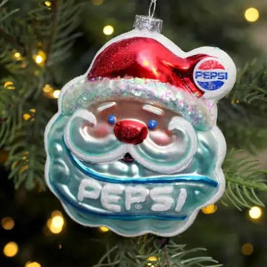 4.5" Blue & Red Glittered Santa Claus Head Pepsi Christmas Ornament {4}