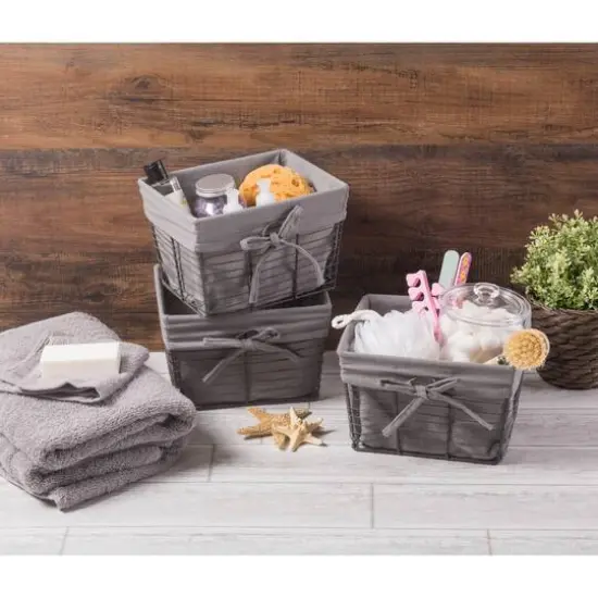 DII&reg; Gray Lined Vintage Wire Basket Set {7}