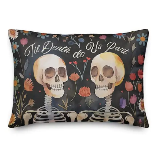 Til Death Do Us Part Floral Skeletons 14" x 20" Spun Poly Pillow {1}