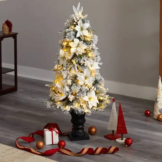 4ft. Pre-Lit Flocked Artificial Christmas Tree in Decorative Urn, Warm White Lights {3}