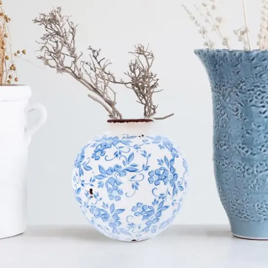 Hello Honey&reg; 8" Blue & White Crackle Floral Terra Cotta Vase {4}