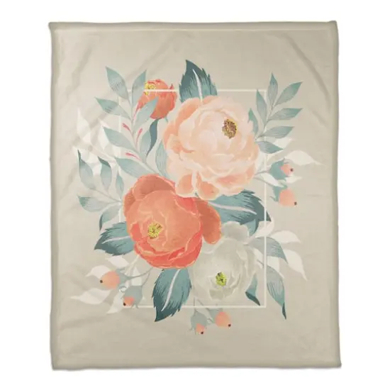Orange Floral 50" x 60" Coral Fleece Blanket {1}