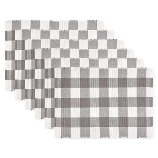 DII&reg; Buffalo Check Ribbed Placemat, 6ct. Gray/White {1}