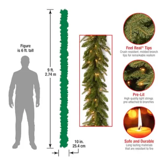 9' x 10" Pre-lit Feel-Real&reg; Fraser Grande Artificial Christmas Garland with 100 Clear Lights {4}