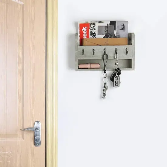 NEX&trade; Rustic Gray Wood Wall Mounted Mail & Key Holder {7}