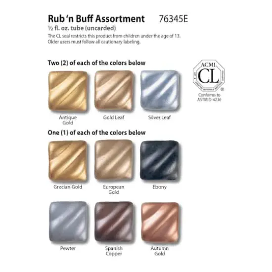Amaco Rub 'n Buff Metallic Finishes 12 Color Sampler Set {1}