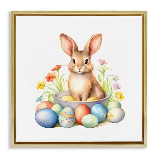 Stupell Industries Easter Bunny & Eggs Floater Framed Art Gold {1}