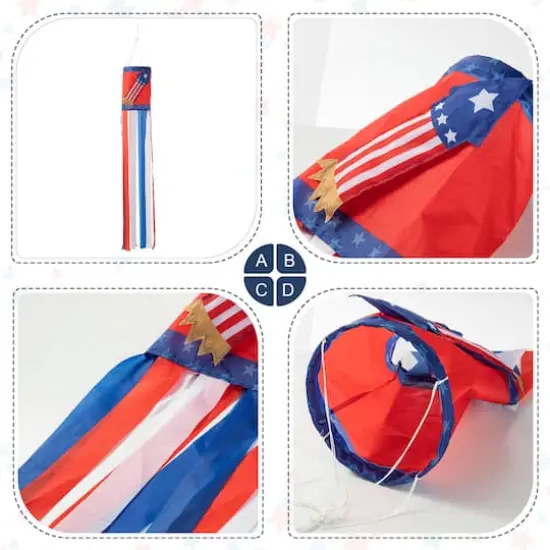 Glitzhome® 44" Patriotic Americana Uncle Sam Hat & Fireworks Windsocks Set {7}