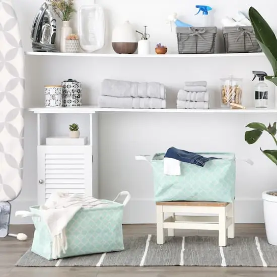 DII&reg; Large Lattice PE-Coated Cotton Polyester Laundry Bin, 2ct. Aqua {4}