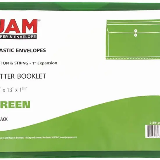 JAM Paper Booklet Plastic Envelopes with Button and String Closure, 108ct. Green {5}