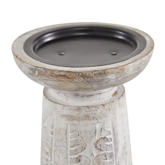 White Mango Wood Natural Candle Holder Set {4}