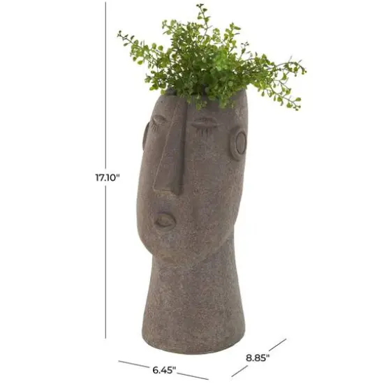 17" Textured Brown Woman Head Planter {8}