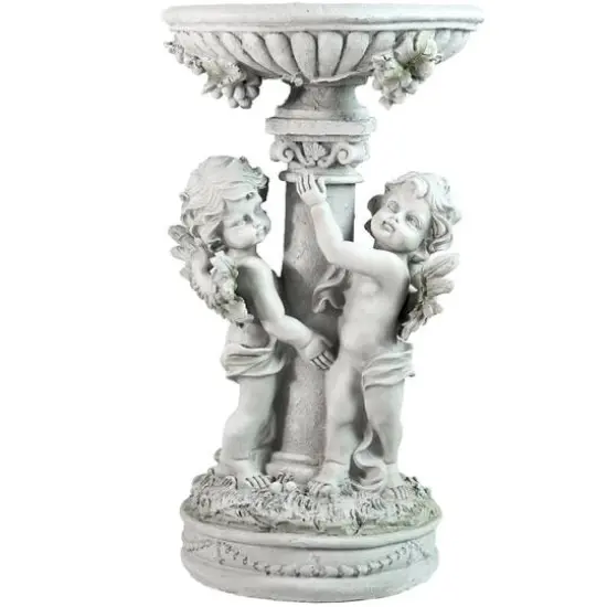 19.25" Cherub Angels Pedestal Bird Bath Outdoor Garden Statue {1}