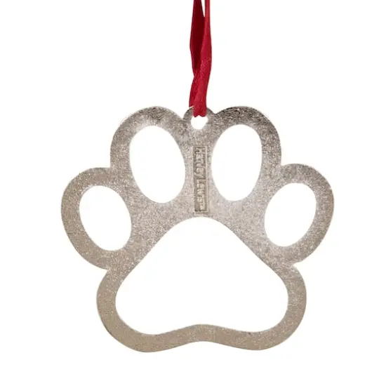 2.5" Silver & Red Paw Print with European Crystals Ornament {7}