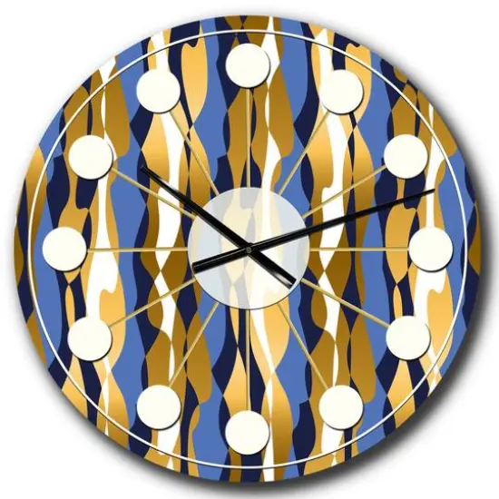 Designart 'Retro Luxury Waves In Gold And Blue I Mid-Century Modern Wall Clock {1}