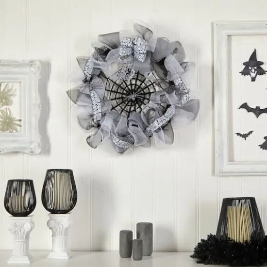 26" Halloween Spider Web Mesh Wreath {4}