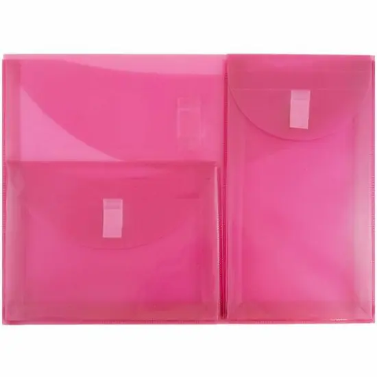 JAM Paper 9.75" x 13" Pink Plastic Hook & Loop 3 Pocket Booklet Envelopes, 10ct. {1}