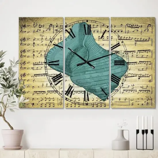 Designart Nautical & Coastal Blue Sea 3 Panel Oversized Wall Clock {3}