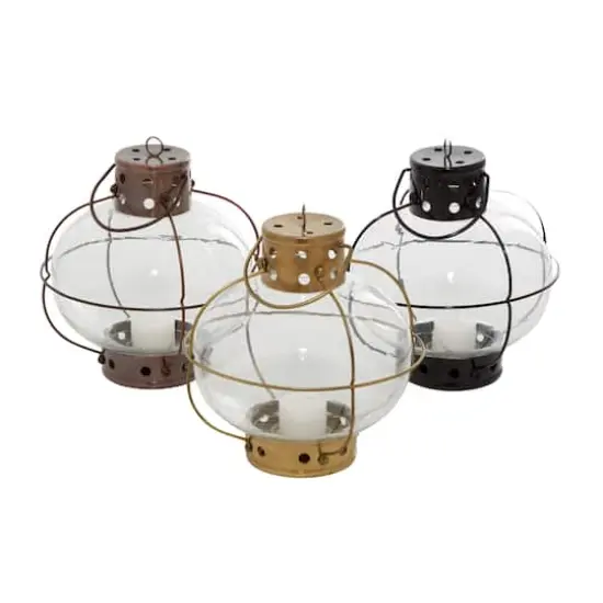 Set of 3" Multi Colored Metal Rustic Lantern, 7" x 8" {5}