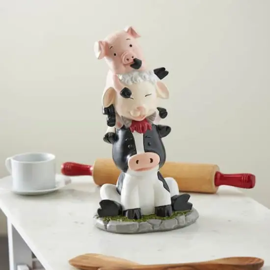 14" Multicolor Farm Animals Stacked Decorative Sculpture {3}