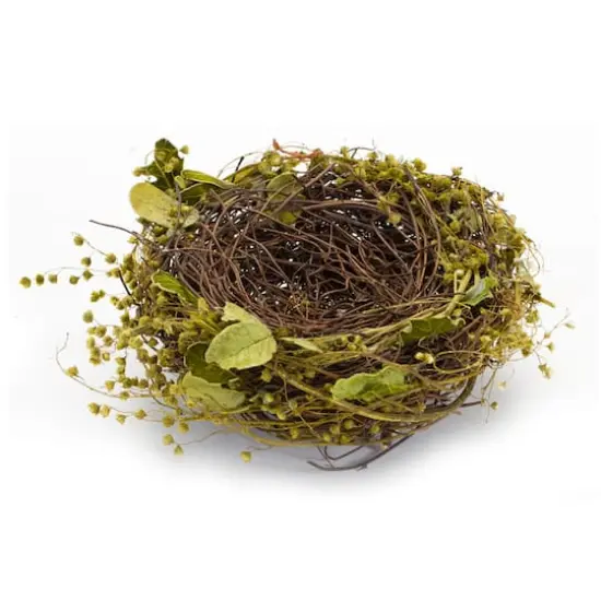 7" Natural Twig Bird Nest with Speckled Eggs Set {4}