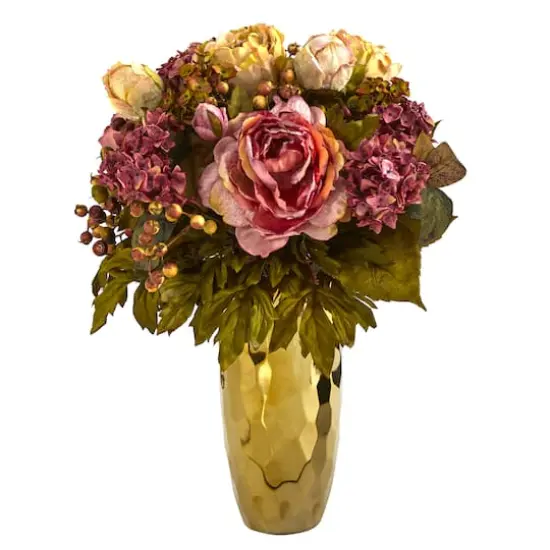 19" Peony Arrangement in Gold Vase {1}