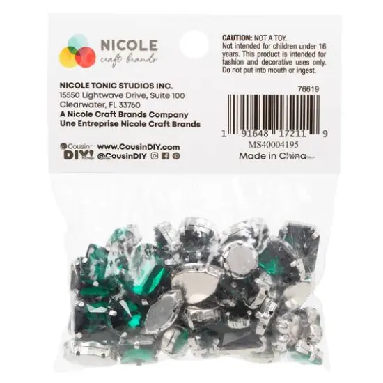 CousinDIY Silver Emerald Glass Sew-On Rhinestones, 48ct. {7}