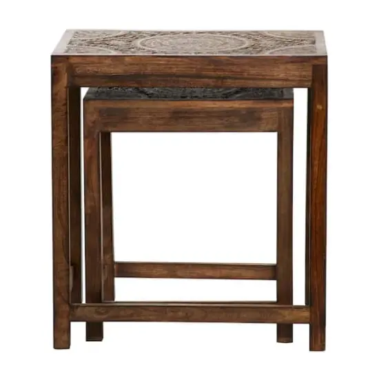 24" Brown Mango Wood Eclectic Accent Table {8}