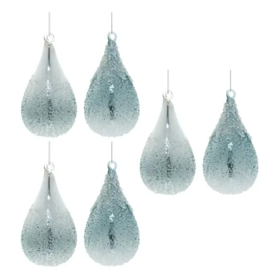 6" Seafoam Beaded Glass Teardrop Ornaments Set {1}