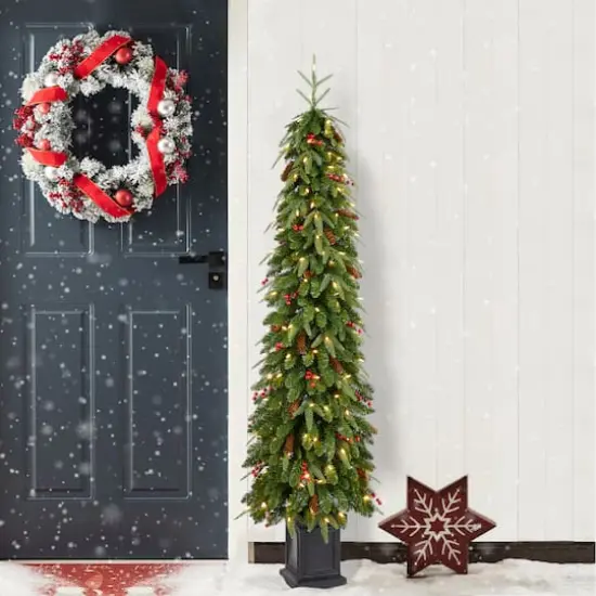 Glitzhome® 6ft Pre-lit Green Artificial Christmas Porch Tree, Warm White Lights {4}