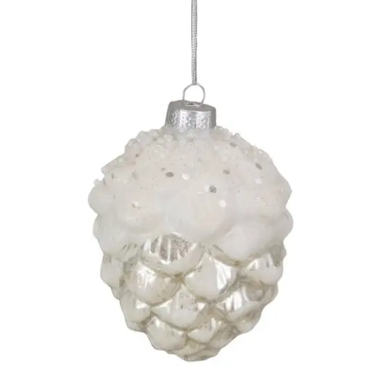 3.5" Silver Frosted Pine Cone Glass Christmas Ornament {5}