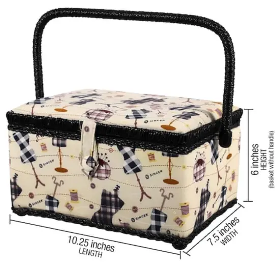 SINGER&reg; Large Classic Sewing Print Sewing Basket with Sewing Scissors & Notions {6}