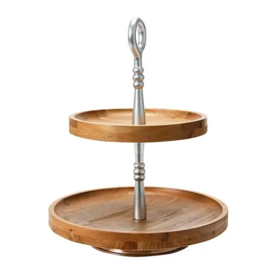 Hello Honey&reg; 18" Dark Brown and Silver Wood 2-Tier Decorative Tray {5}