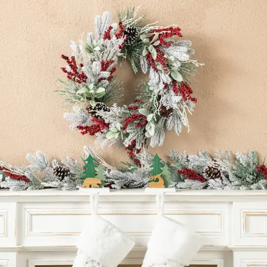 Glitzhome&reg; 24" Christmas Snowy Pinecone & Berry Wreath {3}