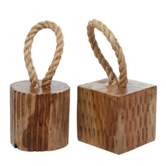 Set of 2 Brown Teak Wood Coastal Sculpture 5", 10" {8}