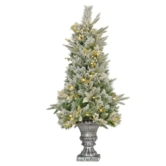 4ft. Pre-Lit Frosted Colonial Fir Artificial Christmas Entrance Tree, Warm White LED Lights {1}