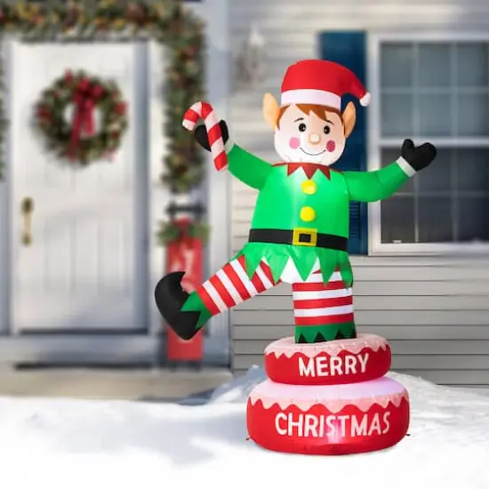 Glitzhome&reg; 6ft. Light-Up Inflatable Rotating Elf D&eacute;cor {4}