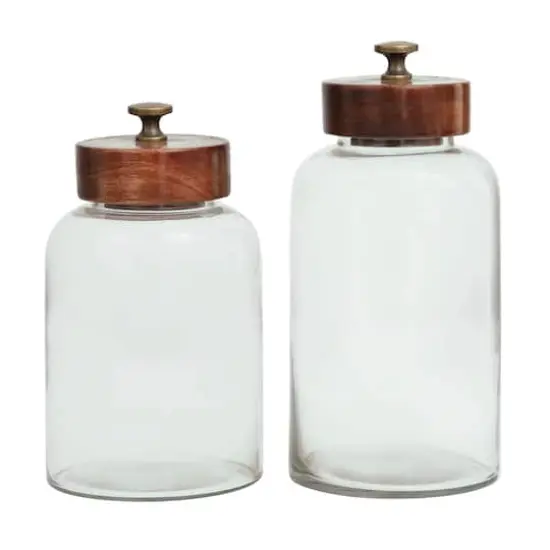 Clear Glass Canisters with Brown Removable Lids Set {1}