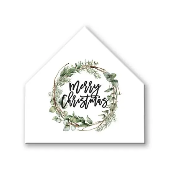 Merry Christmas Wreath House Shaped Canvas Wall Art {1}