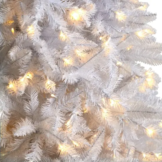 11ft. Pre-Lit Slim White Artificial Christmas Tree, Warm White LED Lights {5}