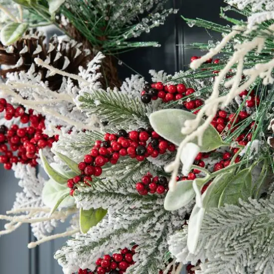 Glitzhome&reg; 24" Christmas Snowy Pinecone & Berry Wreath {6}