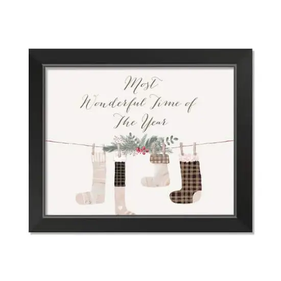 14" Most Wonderful Time Stockings Black Framed Print Wall Art {1}