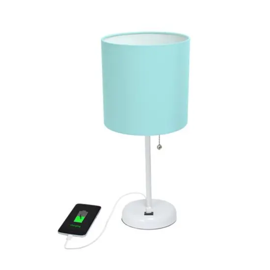 Creekwood Home 19.5" Oslo USB Port Table Lamp White Base/Aqua Shade {7}