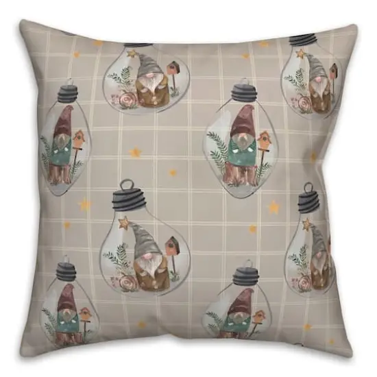Gray & White Check Gnome Globe Pattern Throw Pillow {1}