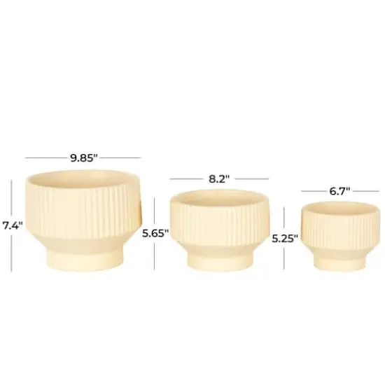 Linear Grooves Wide Ceramic Planter Set Cream {5}